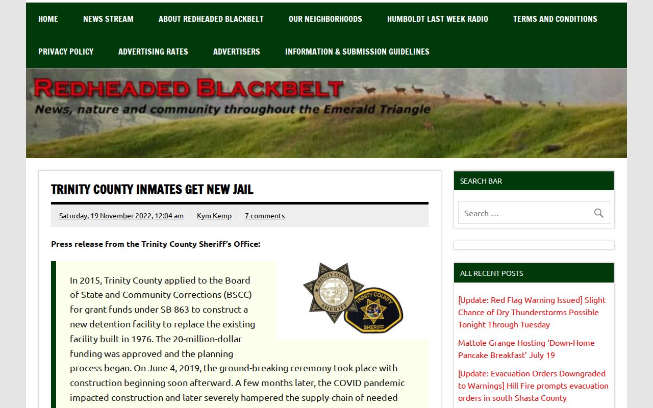 Trinity County Correctional Facility release records background
