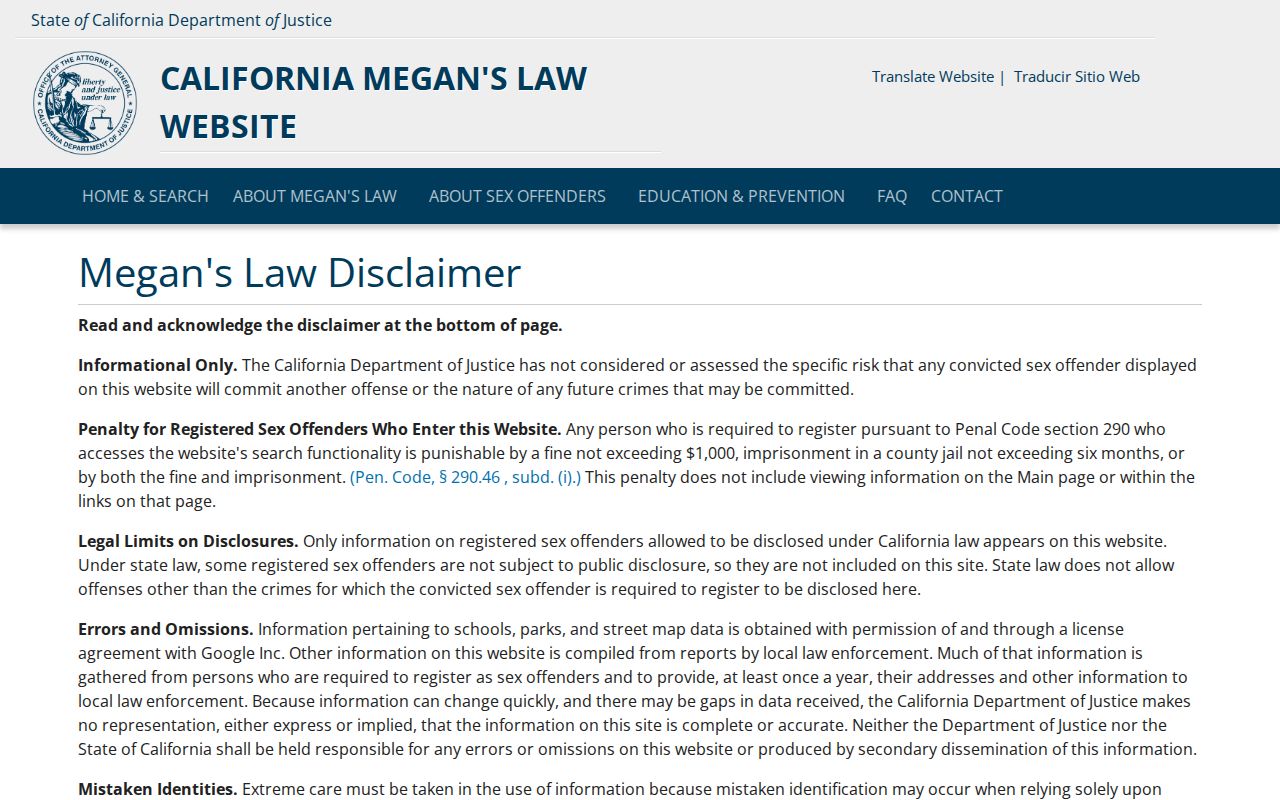 Trinity County release mugshots California Megan's Law registry context